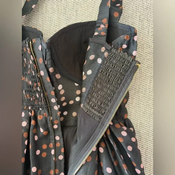 NEW Cara Cara Pheobe Midi Linen Silk Dress Stamped Dot Black US 6 UK 10 - Picture 10 of 16